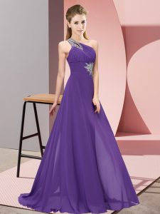 Best Purple Empire Beading Prom Dresses Lace Up Chiffon Sleeveless Floor Length
