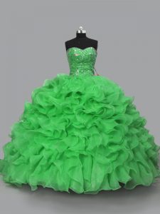 Great Floor Length Lace Up Quinceanera Dress Green for Sweet 16 and Quinceanera with Beading and Ruffles