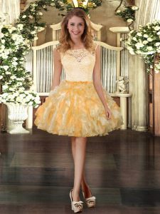 Ball Gowns Homecoming Dress Gold Scoop Organza Sleeveless Mini Length Zipper