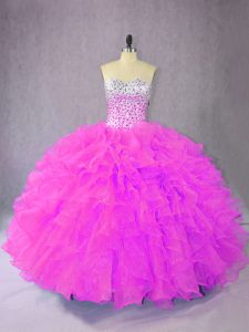 Cheap Lilac Sweet 16 Quinceanera Dress Sweet 16 and Quinceanera with Ruffles Sweetheart Sleeveless Lace Up