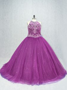 Lace Up Quinceanera Gowns Purple for Quinceanera with Beading