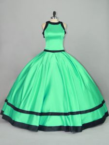 Scoop Sleeveless Zipper Sweet 16 Dresses Apple Green Satin