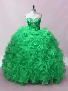 Floor Length Lace Up Quinceanera Gown Green for Sweet 16 and Quinceanera with Sequins