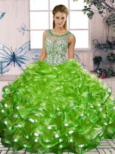 Ball Gowns Organza Scoop Sleeveless Beading and Ruffles Floor Length Lace Up Quinceanera Dress