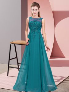 Customized Scoop Sleeveless Chiffon Quinceanera Court of Honor Dress Beading and Appliques Zipper
