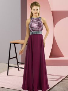 Exceptional Beading Prom Party Dress Fuchsia Side Zipper Sleeveless Floor Length