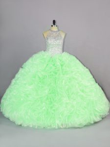 Fabulous Lace Up Scoop Beading and Ruffles 15th Birthday Dress Organza Sleeveless