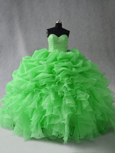 Ball Gowns Sweetheart Sleeveless Organza Floor Length Lace Up Beading and Ruffles and Pick Ups Ball Gown Prom Dress
