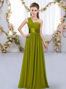 Elegant Floor Length Olive Green Damas Dress Chiffon Sleeveless Belt