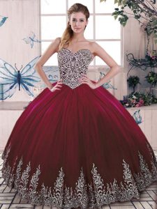 Tulle Sleeveless Floor Length 15 Quinceanera Dress and Beading and Embroidery