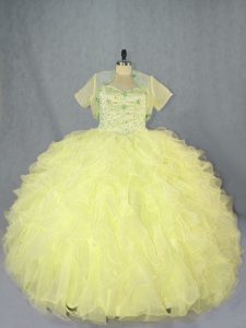 Comfortable Yellow Sweetheart Lace Up Beading and Ruffles Sweet 16 Dresses Sleeveless