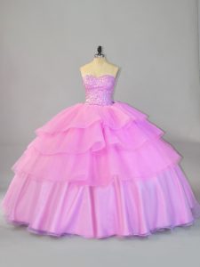 Attractive Lilac Lace Up 15 Quinceanera Dress Ruffled Layers Sleeveless Floor Length