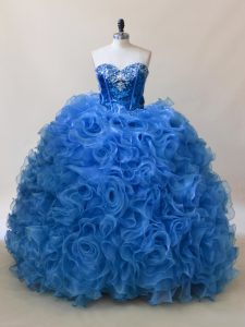 Glittering Fabric With Rolling Flowers Sleeveless Floor Length 15th Birthday Dress and Ruffles and Sequins