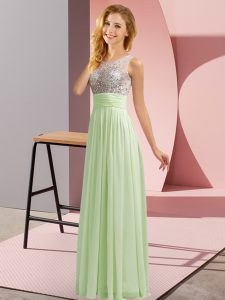 Low Price Yellow Green Sleeveless Chiffon Side Zipper Quinceanera Court of Honor Dress for Wedding Party