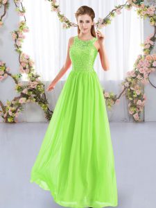 Decent Lace Quinceanera Court of Honor Dress Yellow Green Zipper Sleeveless Floor Length