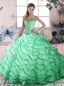 Ideal Sweetheart Sleeveless Organza Sweet 16 Quinceanera Dress Ruffled Layers Brush Train Lace Up