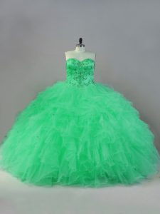Modern Sweetheart Sleeveless Tulle Ball Gown Prom Dress Beading Lace Up