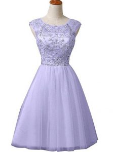 Most Popular Lavender A-line Scoop Sleeveless Tulle Mini Length Zipper Beading Homecoming Dress