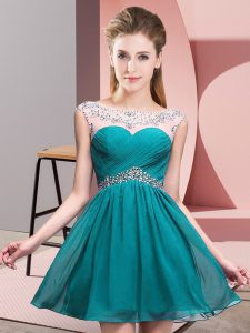 Affordable Teal Scoop Backless Beading and Ruching Homecoming Dress Sleeveless