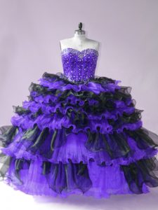 Organza Sleeveless Floor Length Quinceanera Dress and Beading and Ruffled Layers