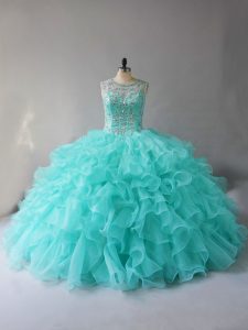 Sleeveless Beading and Ruffles Lace Up Vestidos de Quinceanera