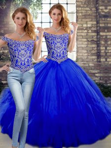 Eye-catching Royal Blue Sleeveless Beading and Ruffles Floor Length 15 Quinceanera Dress