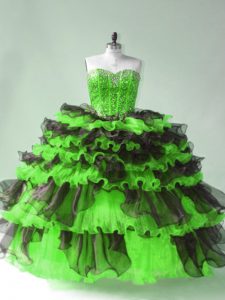 Captivating Organza Sweetheart Sleeveless Lace Up Beading and Ruffles and Ruffled Layers 15 Quinceanera Dress in