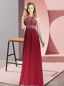 Empire Prom Gown Burgundy Scoop Chiffon Sleeveless Floor Length Backless