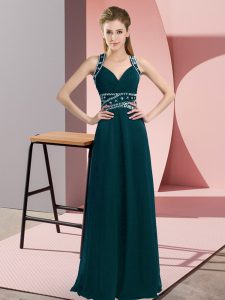 Chiffon Straps Sleeveless Backless Beading in Peacock Green