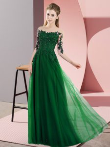 Comfortable Dark Green Vestidos de Damas Wedding Party with Beading and Lace Bateau Half Sleeves Lace Up
