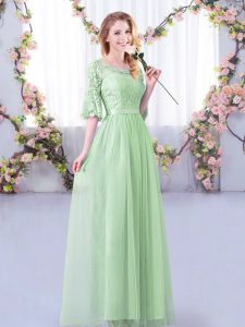 Fantastic Apple Green Half Sleeves Tulle Side Zipper Vestidos de Damas for Wedding Party
