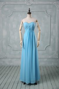 Fashion Chiffon Sleeveless Floor Length Dress for Prom and Beading and Ruching