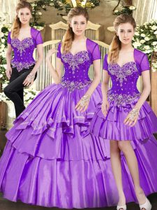 Organza and Taffeta Sleeveless Floor Length Vestidos de Quinceanera and Beading and Ruffled Layers