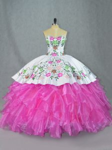 Captivating Sweetheart Sleeveless Organza 15 Quinceanera Dress Embroidery and Ruffles Lace Up