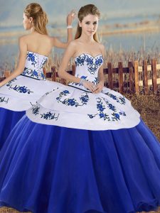 Fashion Embroidery Quinceanera Gown Royal Blue Lace Up Sleeveless Floor Length
