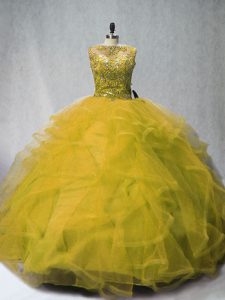 Captivating Olive Green Sleeveless Tulle Court Train Lace Up 15th Birthday Dress for Sweet 16 and Quinceanera