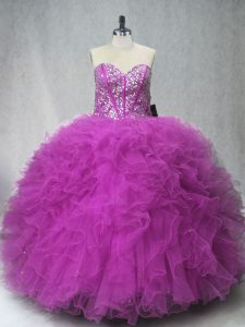 Fine Scoop Sleeveless Tulle Sweet 16 Quinceanera Dress Beading and Ruffles Lace Up