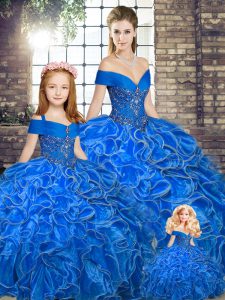 Enchanting Floor Length Royal Blue Sweet 16 Quinceanera Dress Organza Sleeveless Beading and Ruffles
