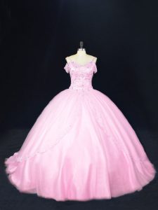 Sleeveless Court Train Lace Up Beading 15 Quinceanera Dress