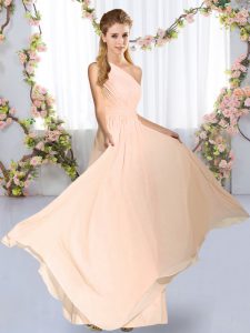 Cute Peach One Shoulder Lace Up Ruching Quinceanera Dama Dress Sleeveless
