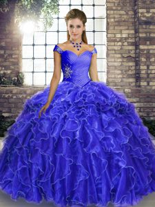 Dazzling Royal Blue Sleeveless Beading and Ruffles Lace Up Sweet 16 Quinceanera Dress