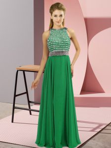 Green Scoop Side Zipper Beading Prom Party Dress Sleeveless