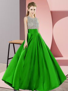 Green Scoop Neckline Beading Prom Dress Sleeveless Backless
