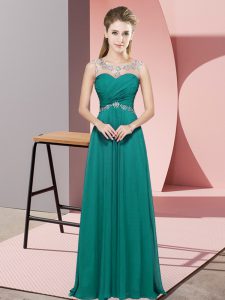 Perfect Turquoise Empire Beading Dress for Prom Backless Chiffon Sleeveless Floor Length