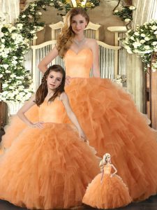 Cute Ruffles Sweet 16 Dress Orange Lace Up Sleeveless Floor Length