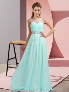 Edgy Light Blue Sleeveless Beading Floor Length