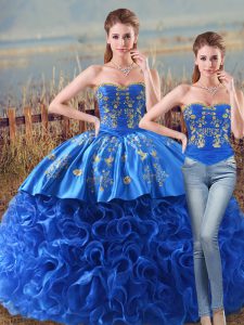 Lace Up Quinceanera Gown Royal Blue for Sweet 16 and Quinceanera with Embroidery and Ruffles Brush Train