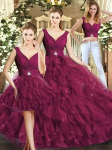 Traditional Sleeveless Beading and Ruffles Backless Sweet 16 Quinceanera Dress