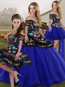 Royal Blue Sleeveless Tulle Lace Up Quinceanera Dresses for Military Ball and Sweet 16 and Quinceanera