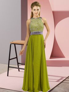 Olive Green Empire Organza Scoop Sleeveless Beading Asymmetrical Side Zipper Homecoming Dress